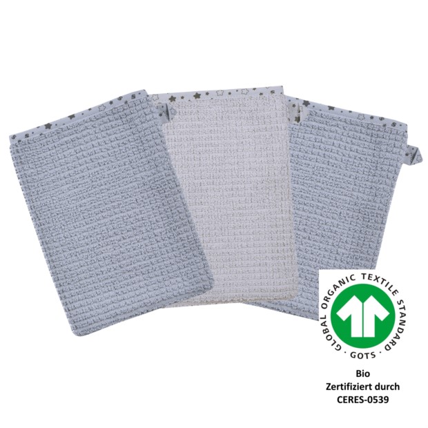 At home grau Waschhandschuh 3er Set 15 x 21 cm