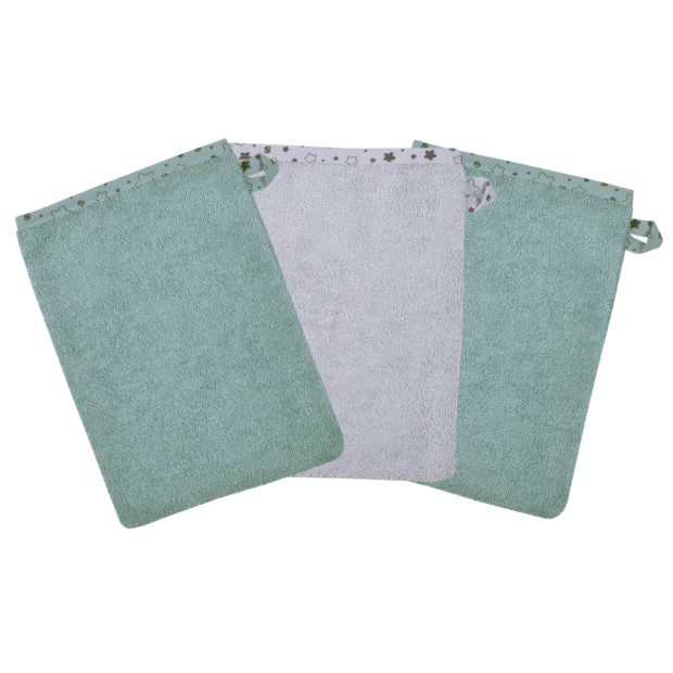 Sterne eisblau-hellgrau Waschhandschuh 3er Set 15 