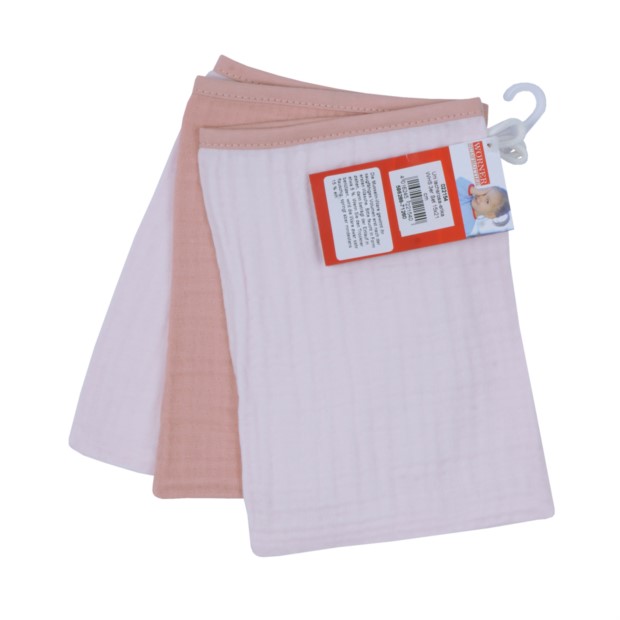 Musselin Uni lachs-erika Waschhandschuh 3er Set 15