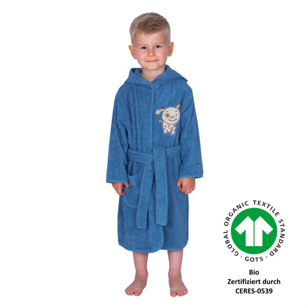 Hund rauchblau Kinder-Bademantel 74/80-86/92