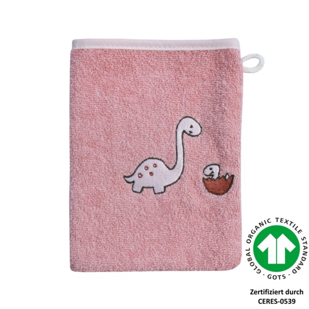 Dinofamilie rosa Waschhandschuh Gre 15x21 cm