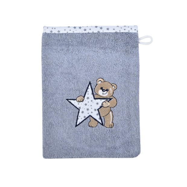 Teddy/Stern grau Waschhandschuh Gre 15/21