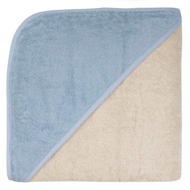 Uni greige-stahlblau Kapuzen-Badetuch 140/140 cm