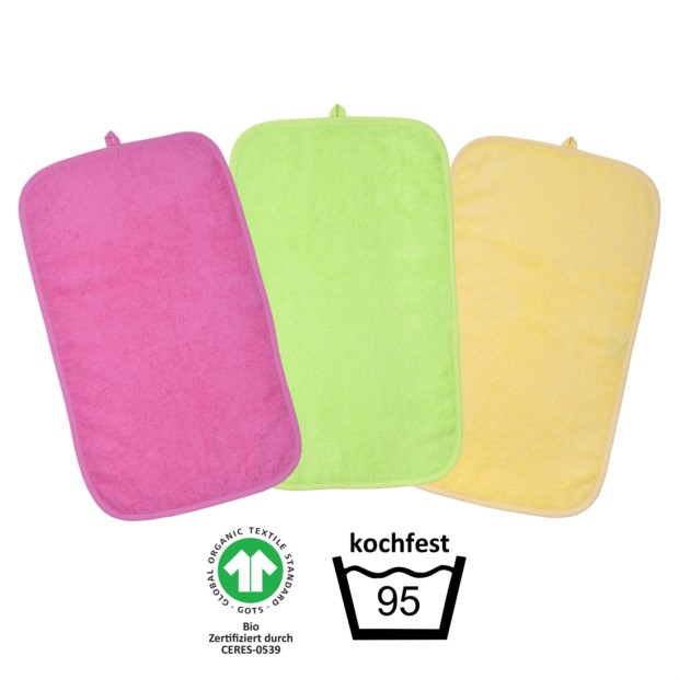 GOTS kochfest pink Kinder-Handtuch 3er Pack 30/50