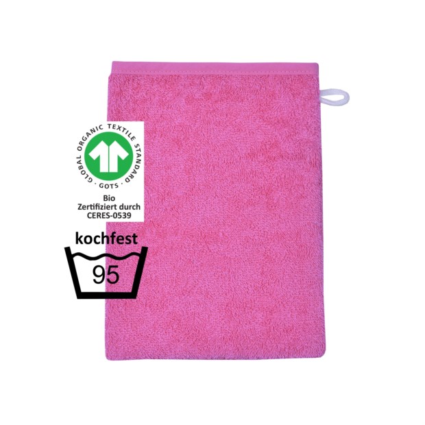 GOTS kochfest pink Waschhandschuh Gre 15/21