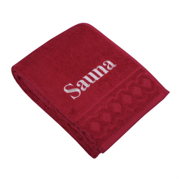 Jacquard R weinrot Saunatuch 70/200 cm bestickt