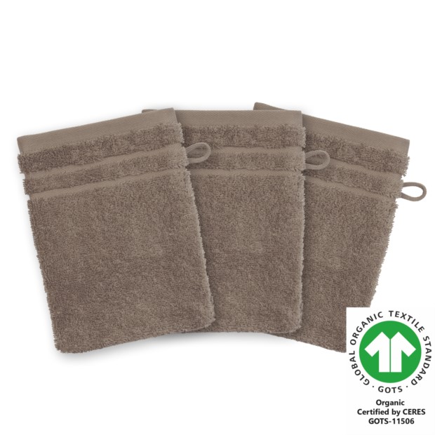 Waschhandschuh 17x22 cm 3er Pack hellbraun 410