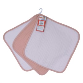 Musselin Uni lachsrosa-erika Seiftuch 3er Set 30x3