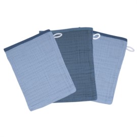 Musselin stahl-dunkelblau Waschhandsch. 3er Set 