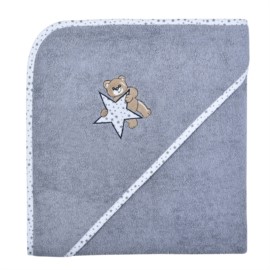 Teddy/Stern grau Kapuzen-Bt. Gre 100x100 cm