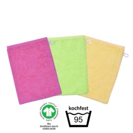 GOTS kochfest pink Waschhandschuh 3er Pack 15x21 c